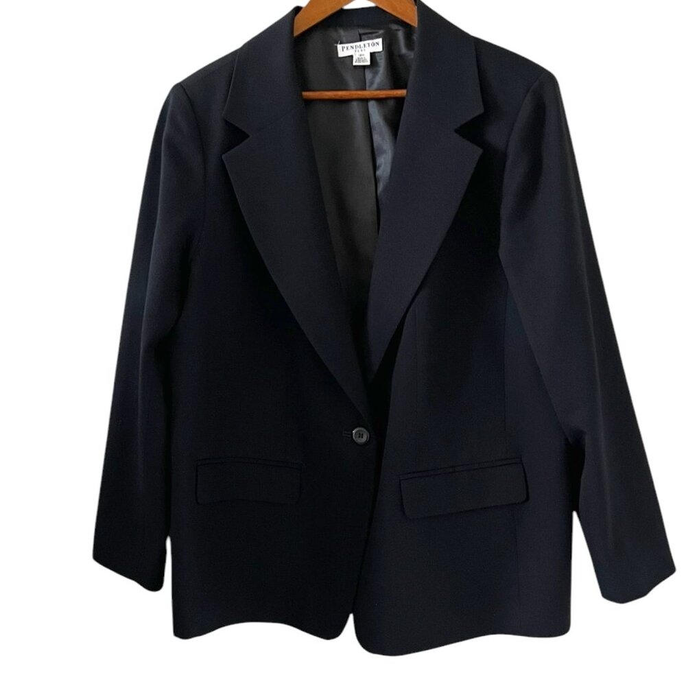 Pendleton 100% Wool Button Front Blazer In Black … - image 1
